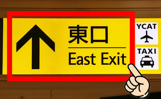 「↑東口」の案内板